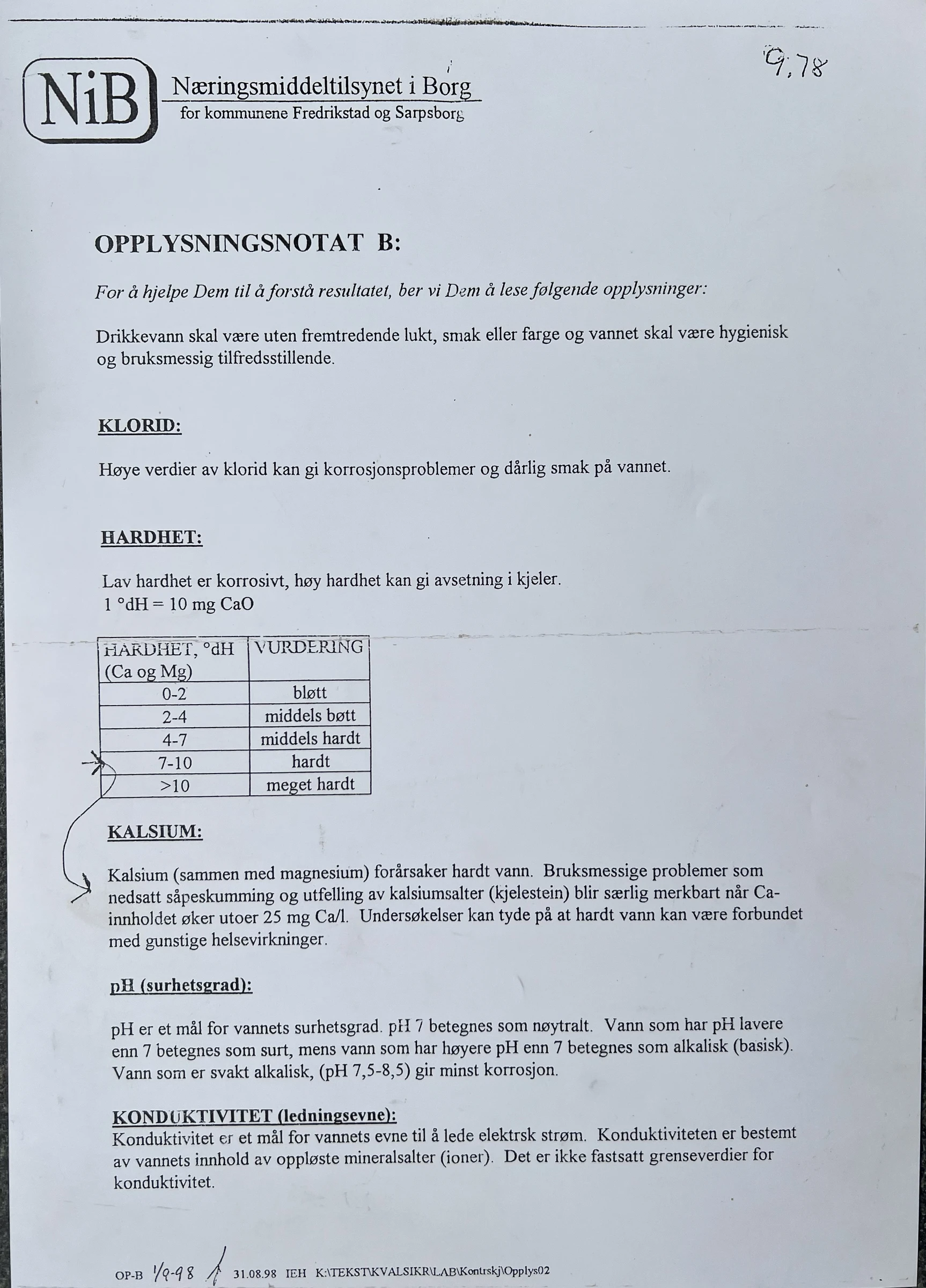 Opplysningsnotat om drikkevann