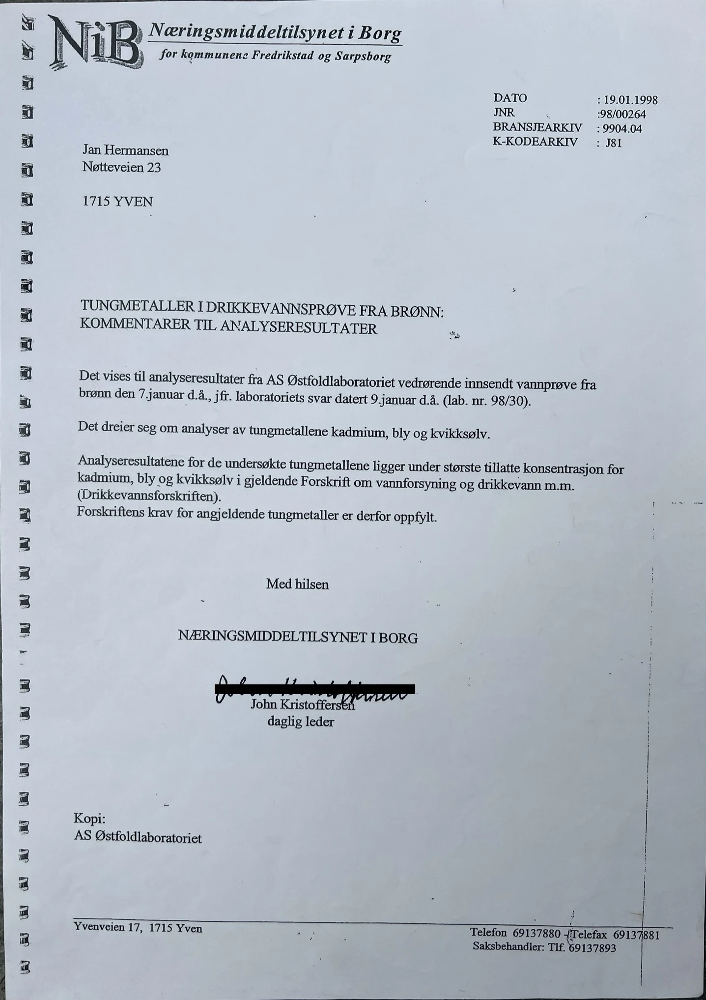 Tilsynets vurdering av tungmetaller